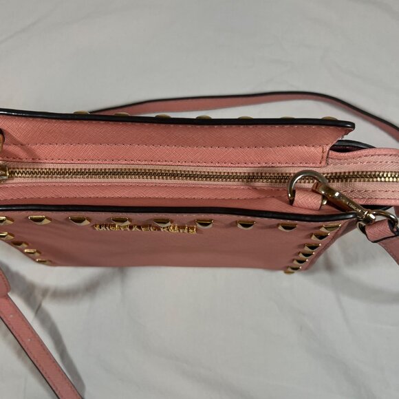 Michael Kors Pink Selma Studded Crossbody Bag Gold Accents Small - Picture 7 of 10